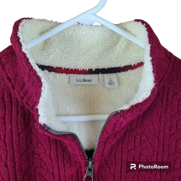 LL Bean women's cable knit 1/4 zip Pullover Sweater fleece collar and cuffs L - Picture 3 of 14